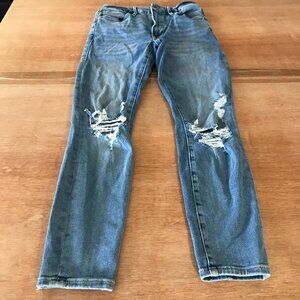 Good American Good Waist Crop Jeans Women 6/28 Blue Mid Rise Distressed 17614